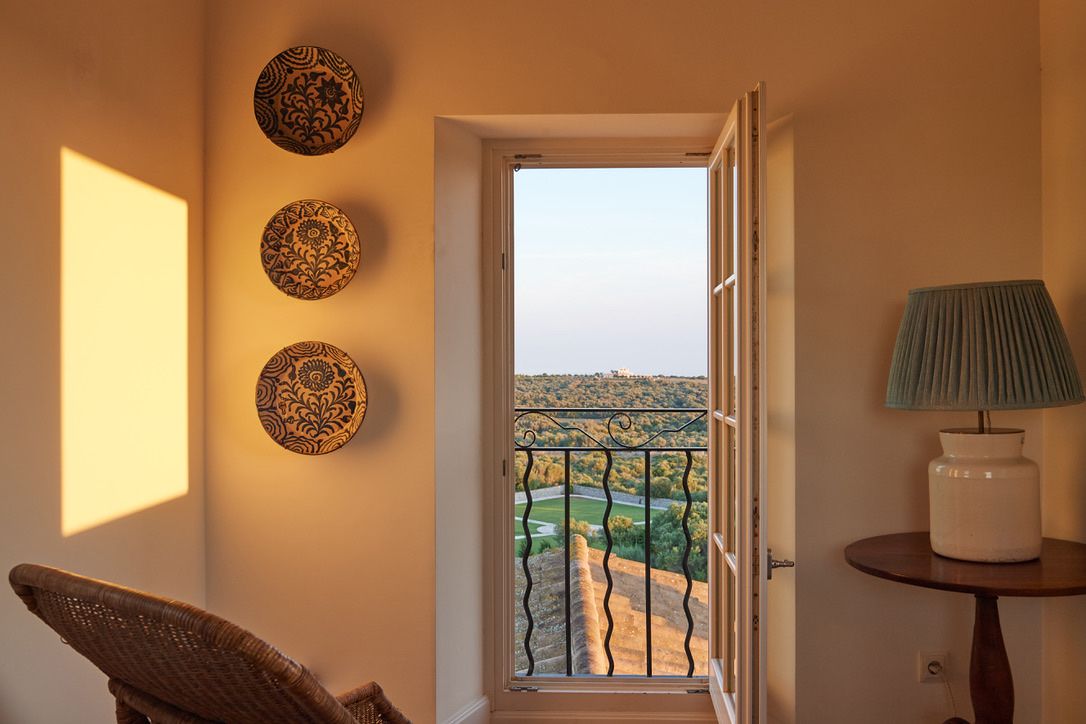 The view over the gardens from a bedroom window