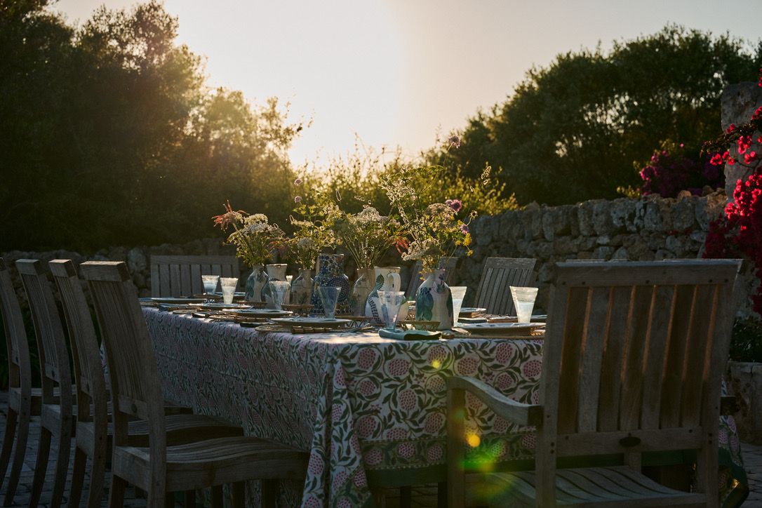 Dinner laid as the sun sets behind the trees